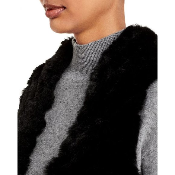 Jocelyn Striped Faux Fur Asymmetric Vest Black OSFA Rtl $250 - Picture 3 of 3